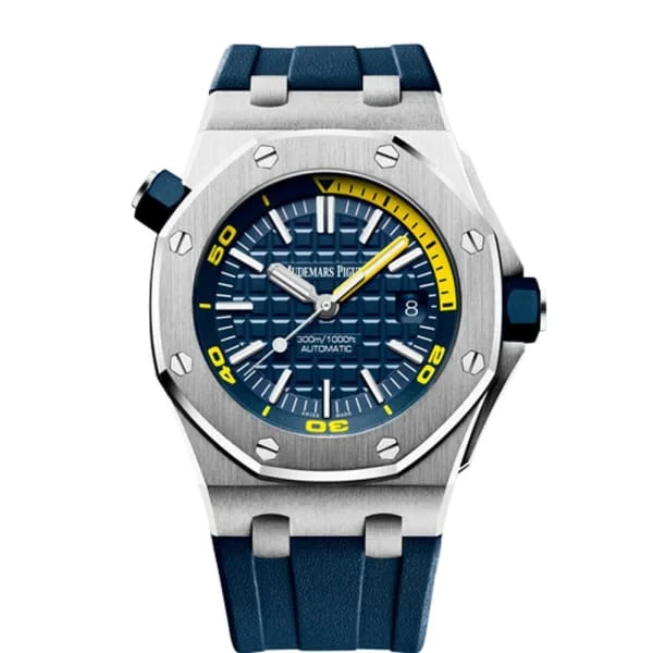 Audemars Piguet Royal Oak Offshore Diver 42mm Men's Watch - Ref: 15710ST.OO.A027CA.01 - Blue Dial in Stainless Steel Case, Blue Rubber Strap