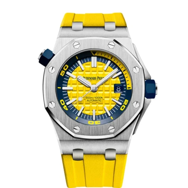 Audemars Piguet Royal Oak Offshore Diver 42mm Men's Watch - Ref: 15710ST.OO.A051CA.01 - Yellow Dial in Stainless Steel Case, Yellow Rubber Strap