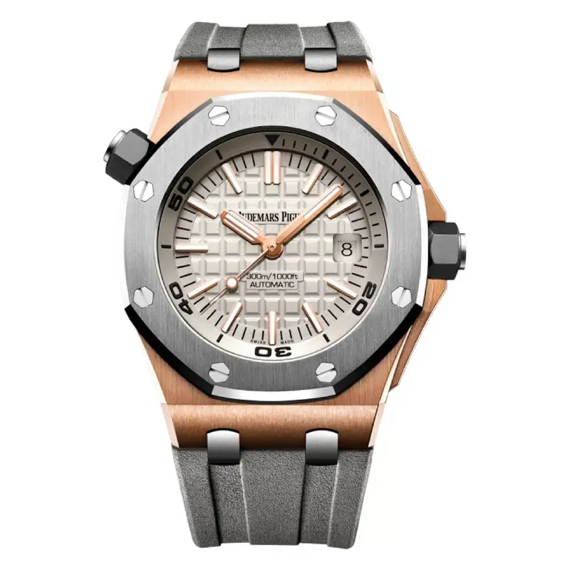 Audemars Piguet Royal Oak Offshore Diver Japan Edition 42mm Men's Watch - Ref: 15711OI.OO.A006CA.01 - Grey Dial in 18K Rose Gold Case, Grey Rubber Strap