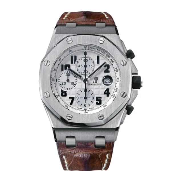 Audemars Piguet Royal Oak Offshore Chronograph 42mm Men's Watch - Ref: 26170ST.OO.D091CR.01 - Silver Dial, Brown Alligator Strap