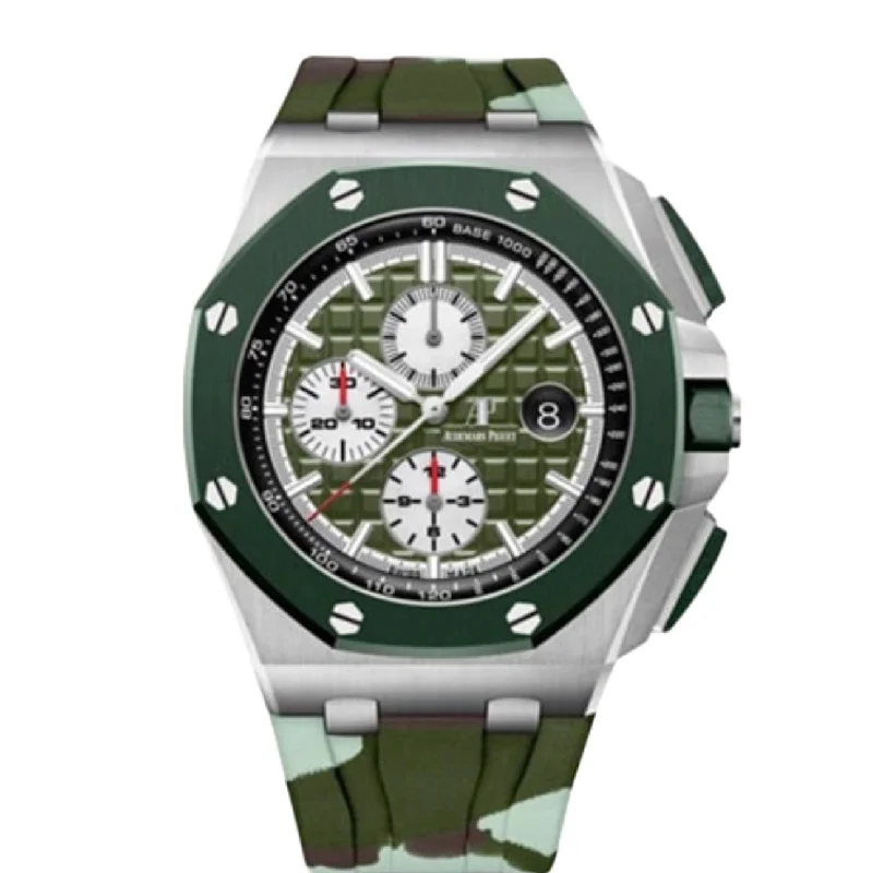 Audemars Piguet Royal Oak Offshore Selfwinding Chronograph 44mm Men's Watch - Ref: 26400SO.OO.A055CA.01 - Green Dial, Camo Green Khaki Combat Rubber Strap