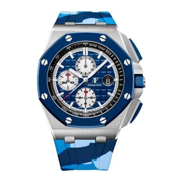 Audemars Piguet Royal Oak Offshore Selfwinding Chronograph 44mm Men's Watch - Ref: 26400SO.OO.A335CA.01 - Blue Dial, Camo Blue Combat Rubber Strap