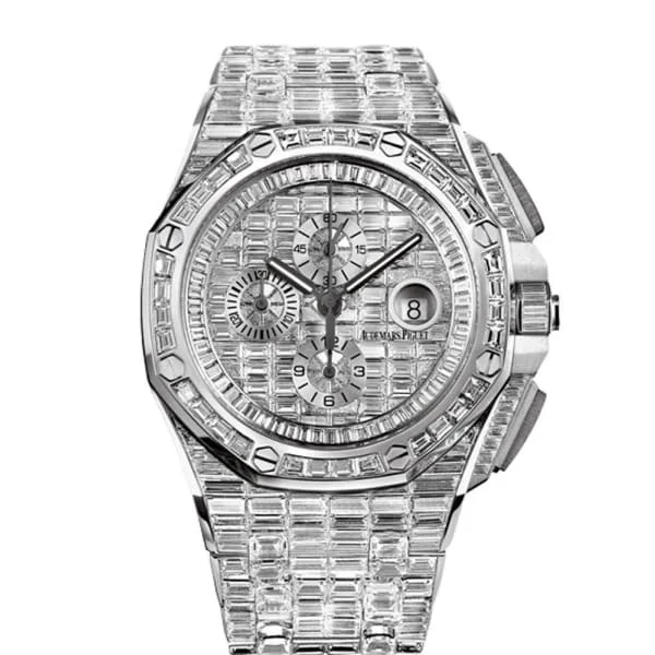 Audemars Piguet Royal Oak Offshore Chronograph 44mm Men's Watch - Ref: 26403BC.ZZ.8044BC.01 - Pave Diamond Dial & Diamond Bezel, 18K White Gold Diamond Bracelet