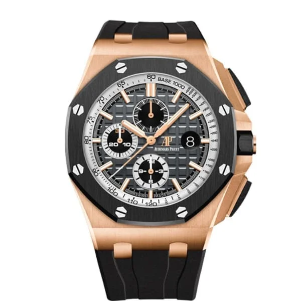 Audemars Piguet Royal Oak Offshore Selfwinding Chronograph 44mm Men's Watch - Ref: 26416RO.OO.A002CA.01 - Grey Dial in 18K Rose Gold Case, Black Rubber Strap