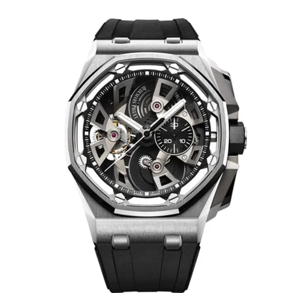 Audemars Piguet Royal Oak Offshore Tourbillon Chronograph 45mm Men's Watch - Ref: 26421ST.OO.A002CA.01 - Openworked Dial, Black Rubber Strap