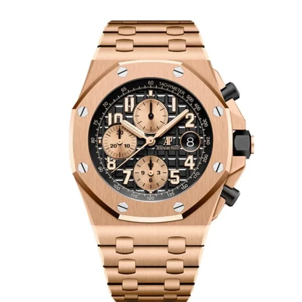 Audemars Piguet Royal Oak Offshore Selfwinding Chronograph 42mm Men's Watch - Ref: 26470OR.OO.1000OR.03 - Black Dial, 18K Rose Gold Bracelet