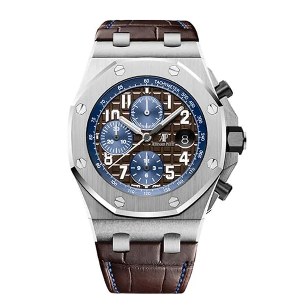 Audemars Piguet Royal Oak Offshore Selfwinding Chronograph 42mm Men's Watch - Ref: 26470ST.OO.A099CR.01 - Brown & Blue Dial, Brown Alligator Strap