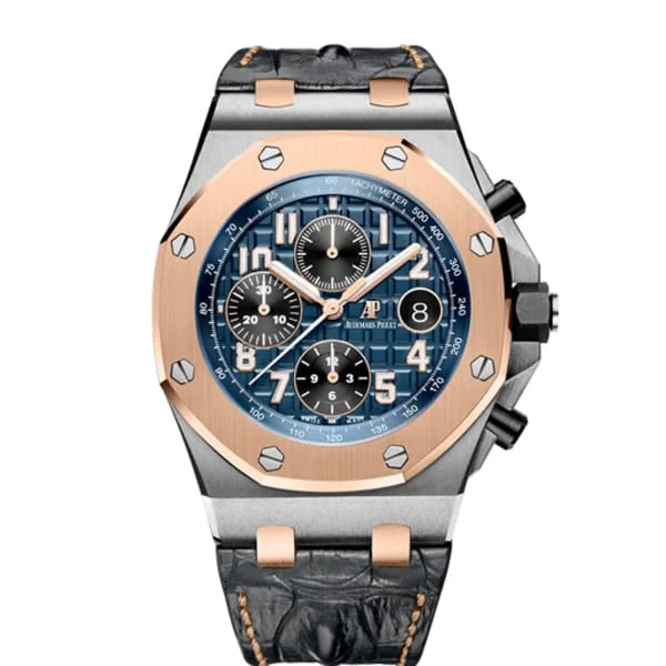 Audemars Piguet Royal Oak Offshore Chronograph Hornback 42mm Men's Watch - Ref: 26471SR.OO.D101CR.01 - Blue Dial, Brown Alligator Strap