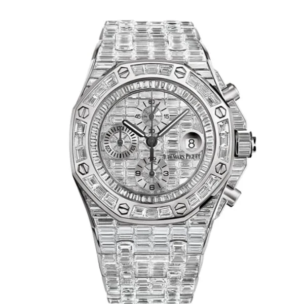 Audemars Piguet Royal Oak Offshore Selfwinding Chronograph 42mm Men's Watch - Ref: 26473BC.ZZ.8043BC.01 - Pave Diamond Dial, Diamond Bezel & Diamond Case, 18K White Gold Diamond Bracelet