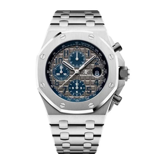 Audemars Piguet Royal Oak Offshore Chronograph "QEII Cup 2018" 42mm Men's Watch - Ref: 26474TI.OO.1000TI.01 - Grey & Blue Dial, Titanium Bracelet