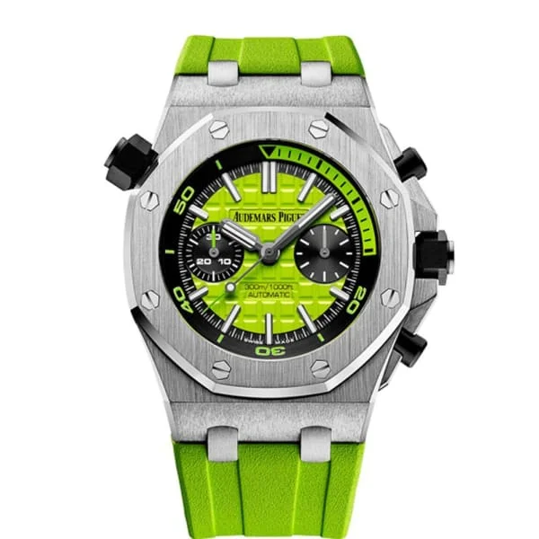 Audemars Piguet Royal Oak Offshore Diver Chronograph 42mm Men's Watch - Ref: 26703ST.OO.A038CA.01 - Green Dial, Green Rubber Strap