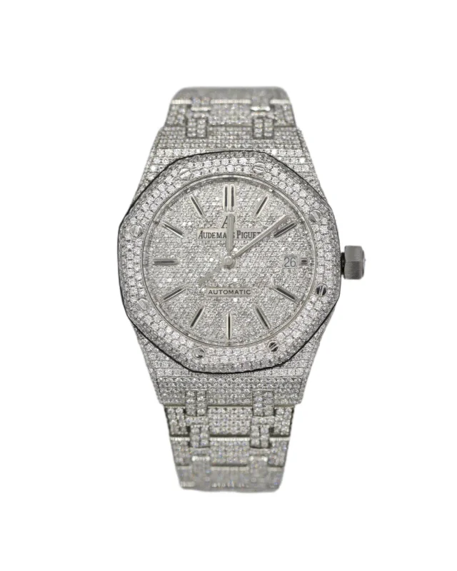 Audemars Piguet Royal Oak Selfwinding 37mm Watch - Ref: 15450ST - Pave Diamond Dial & Diamond Case in Stainless Steel Diamond Bracelet