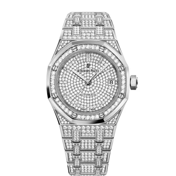 Audemars Piguet Royal Oak Selfwinding 37mm Watch - Ref: 15452BC.ZZ.1258BC.01 - Pave Diamond Dial, 18K White Gold Diamond Bracelet