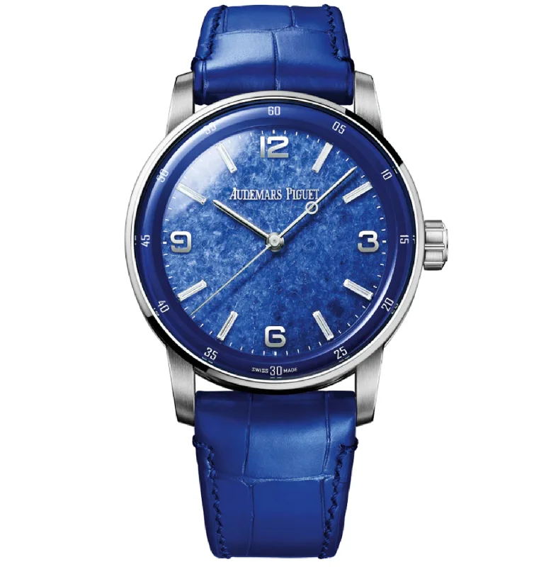 Audemars Piguet Code 11.59 41mm Men's Watch - Ref: 15210BC.OO.A021CR.01 - Blue Sodalite Stone Diamond Dial in 18K White Gold, Blue Alligator Strap