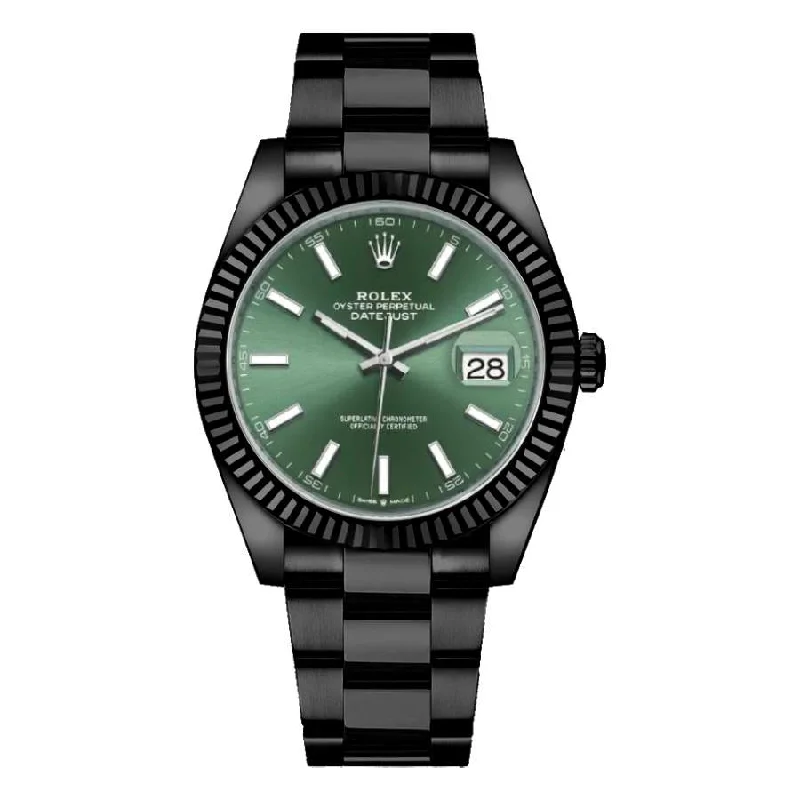 Rolex Datejust 41mm - Ref: 126334 (PVD) - Green Stick Dial, Black PVD Stainless Steel Oyster Bracelet Men's Watch