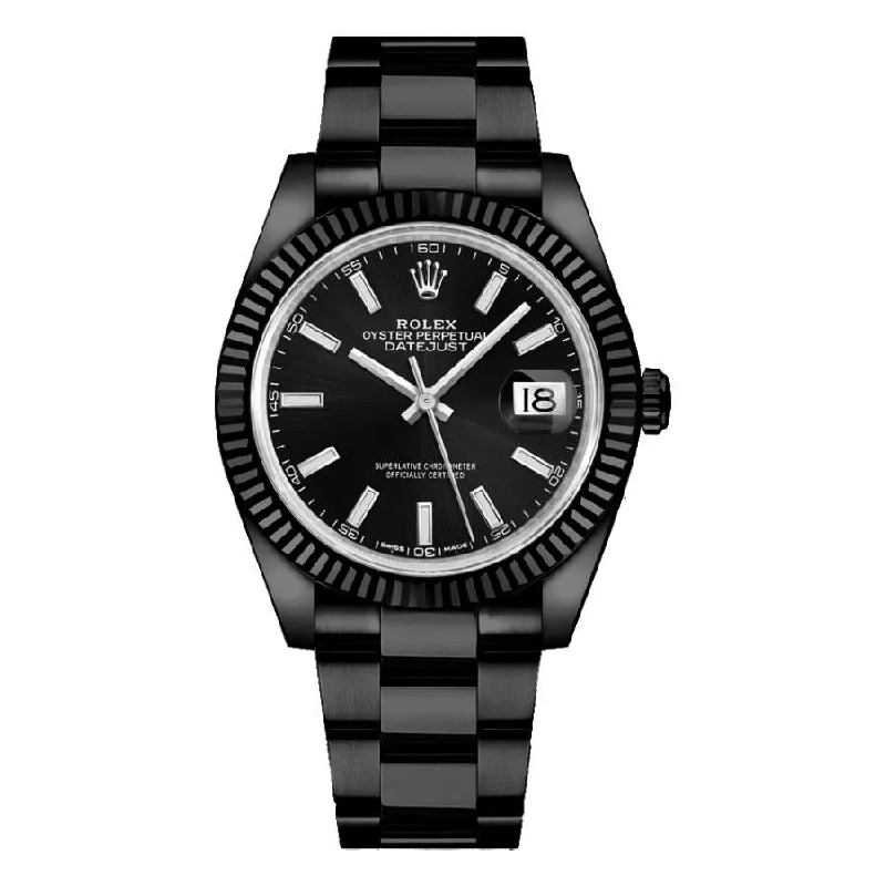 Rolex Datejust 41mm - Ref: 126334-0017 (PVD) - Black Stick Dial, Black PVD Stainless Steel Oyster Bracelet Men's Watch