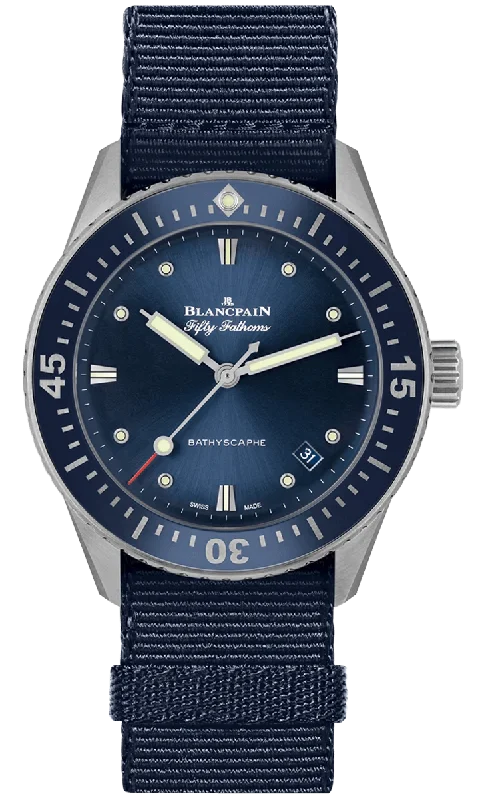 Blancpain Fifty Fathoms Bathyscaphe 38mm Ultra-Slim Blue NATO Men's Watch - 5100 1140 NAOA