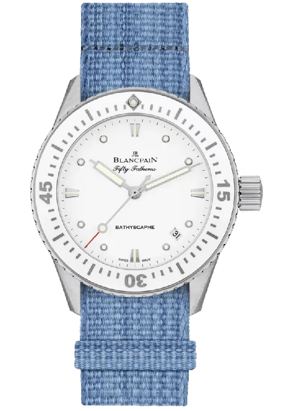 Blancpain Fifty Fathoms Bathyscaphe 38mm Ultra-Slim Denim Blue NATO Ladies Watch - 5100 1127 NAJA