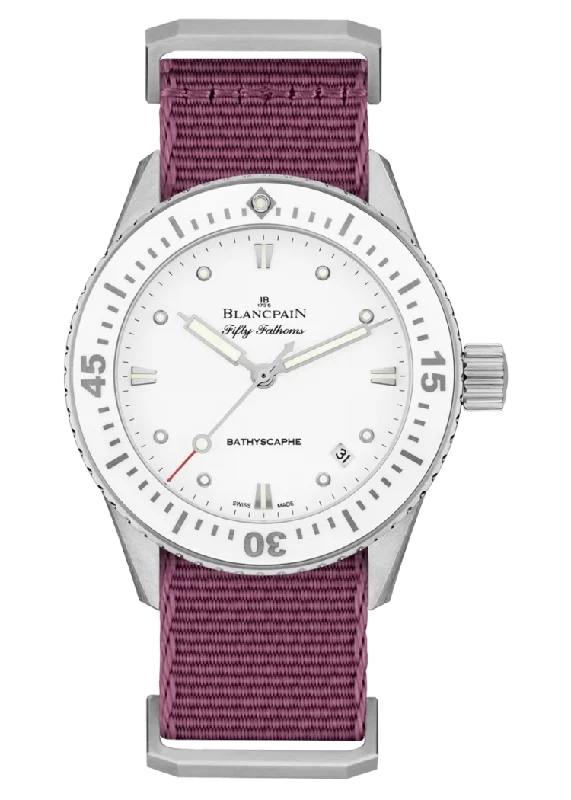 Blancpain Fifty Fathoms Bathyscaphe 38mm Ultra-Slim Purple NATO Ladies Watch - 5100 1127 NAVA