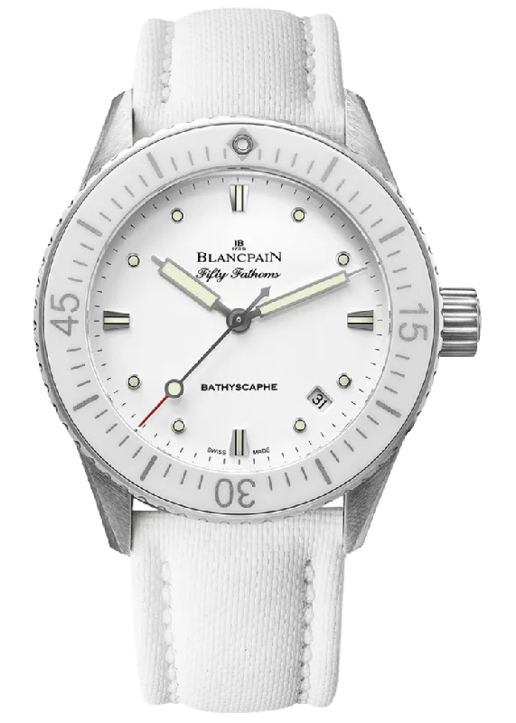 Blancpain Fifty Fathoms Bathyscaphe 38mm Ultra-Slim White Canvas Ladies Watch - 5100 1127 W52A