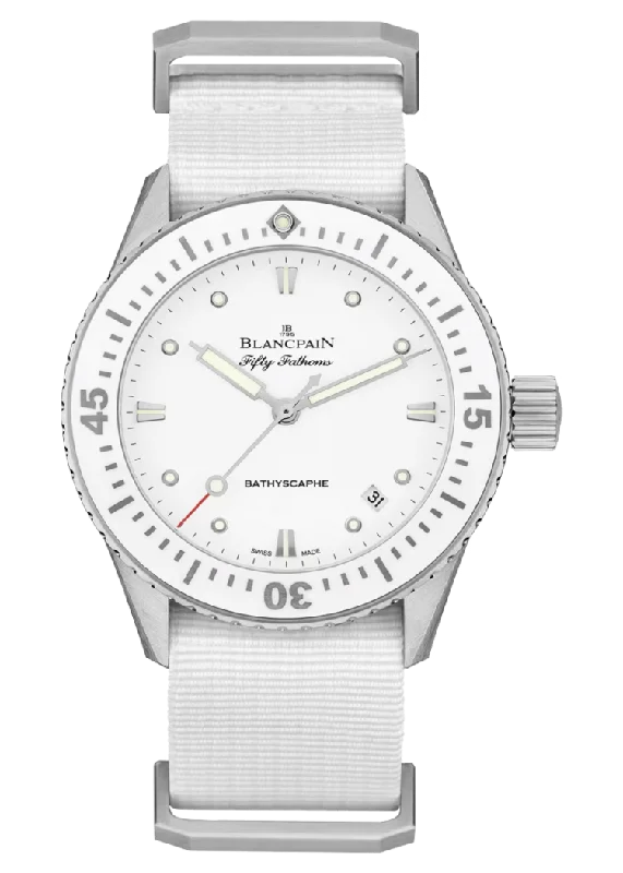 Blancpain Fifty Fathoms Bathyscaphe 38mm Ultra-Slim White NATO Ladies Watch - 5100 1127 NAWA