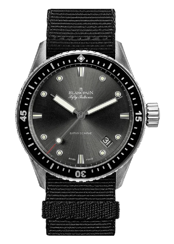 Blancpain Fifty Fathoms Bathyscaphe 43mm Steel Black NATO Men's Watch - 5000 1110 NABA