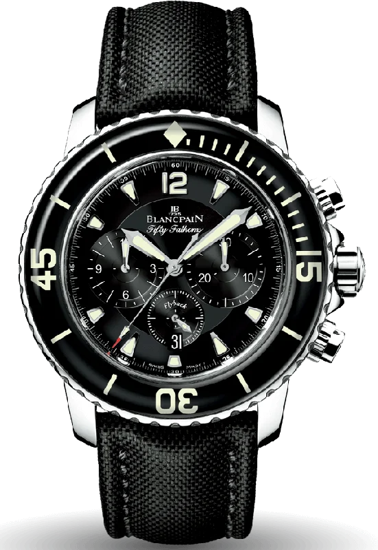 Blancpain Fifty Fathoms Bathyscaphe Chronographe Flyback 45mm Steel Black Canvas Men's Watch - 5085F 1130 52A