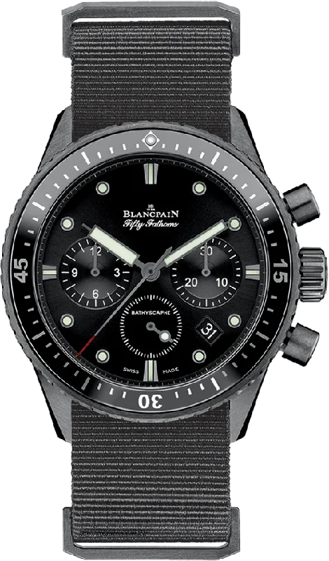 Blancpain Fifty Fathoms Bathyscaphe Chronographe Flyback Ceramic Grey NATO Men's Watch - 5200 0130 NABA