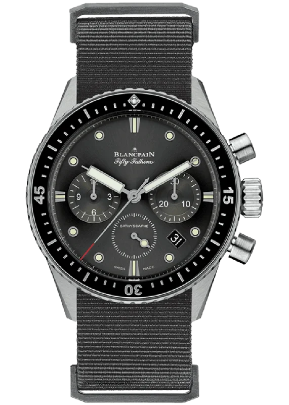 Blancpain Fifty Fathoms Bathyscaphe Chronographe Flyback Grey NATO Men's Watch - 5200 1110 NABA