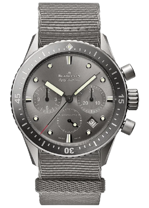 Blancpain Fifty Fathoms Bathyscaphe Chronographe Flyback Titanium Grey NATO Men's Watch - 5200 1210 NAGA