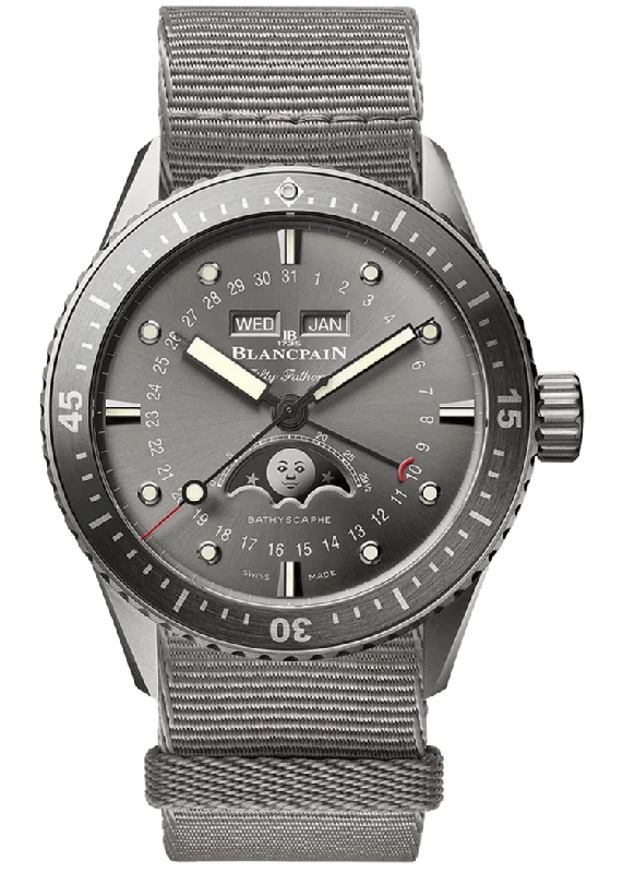 Blancpain Fifty Fathoms Bathyscaphe Quantieme Complet Phases de Lune NATO Men's Watch - 5054 1210 NAGA