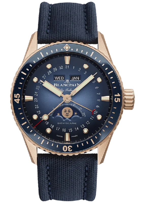 Blancpain Fifty Fathoms Bathyscaphe Quantieme Complet Phases de Lune Red Gold Canvas Men's Watch - 5054 3640 O52B