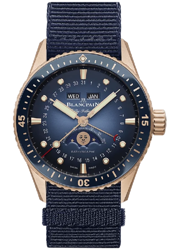 Blancpain Fifty Fathoms Bathyscaphe Quantieme Complet Phases de Lune Red Gold NATO Men's Watch - 5054 3640 NAOA