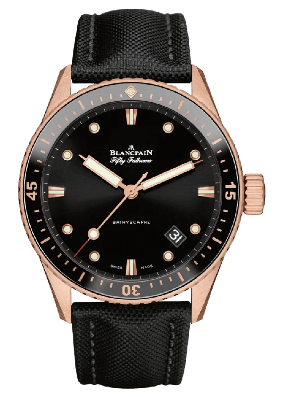 Blancpain Fifty Fathoms Bathyscaphe Sedna Gold Black Canvas Men's Watch - 5000 36S30 B52A