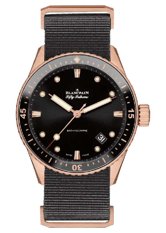 Blancpain Fifty Fathoms Bathyscaphe Sedna Gold Black NATO Men's Watch - 5000 36S30 NABA