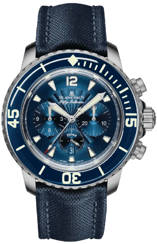 Blancpain Fifty Fathoms Chronographe Flyback Steel Blue Sail-Canvas Men's Watch - 5085FB 1140 52B