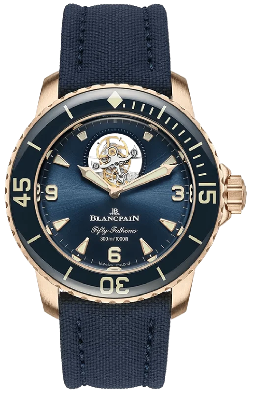 Blancpain Fifty Fathoms Tourbillon 8 Jours Red Gold Blue Canvas Men's Watch - 5025 36B40 O52B