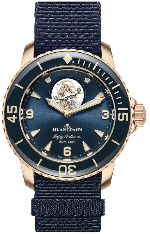 Blancpain Fifty Fathoms Tourbillon 8 Jours Red Gold Blue NATO Men's Watch - 5025 36B40 NAOA