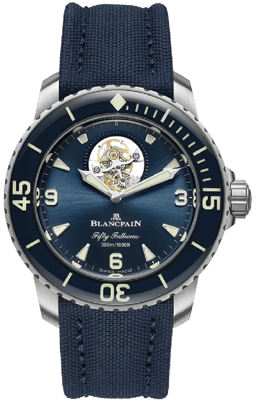 Blancpain Fifty Fathoms Tourbillon 8 Jours Titanium Blue Canvas Men's Watch - 5025 12B40 O52B