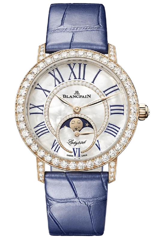 Blancpain Ladybird Colors Phases de Lune Red Gold Blue Alligator Ladies Watch - 3662 2954 55B