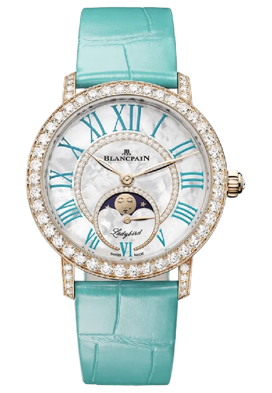 Blancpain Ladybird Colors Phases de Lune Red Gold Turquoise Alligator Ladies Watch - 3662A 2954 55B