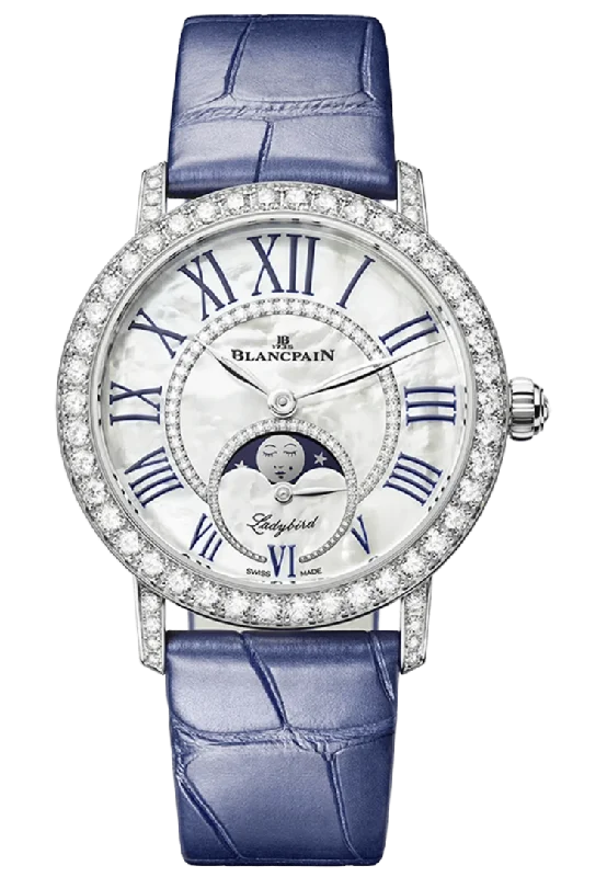 Blancpain Ladybird Colors Phases de Lune White Gold Blue Alligator Ladies Watch - 3662 1954 55B