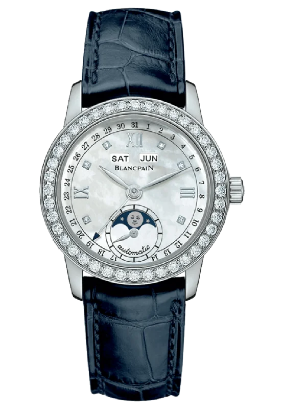 Blancpain Ladybird Quantieme Complet Diamond Blue Alligator Ladies Watch - 2360 4691A 55A