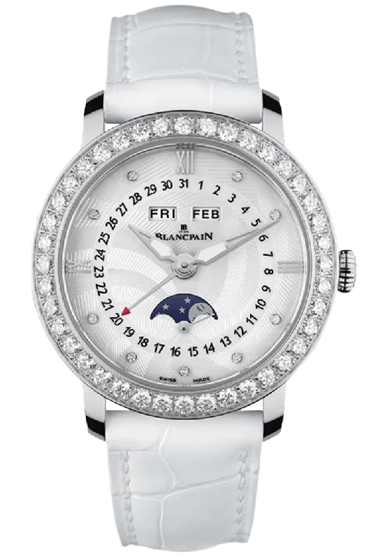 Blancpain Ladybird Quantieme Complet Diamond White Alligator Ladies Watch - 3663A 4654 55B