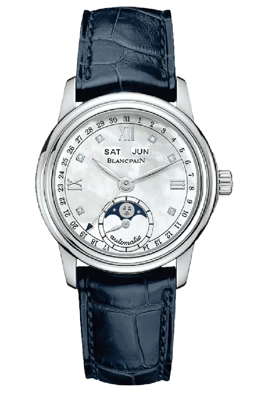 Blancpain Ladybird Quantieme Complet Mother of Pearl Blue Alligator Ladies Watch - 2360 1191A 55A