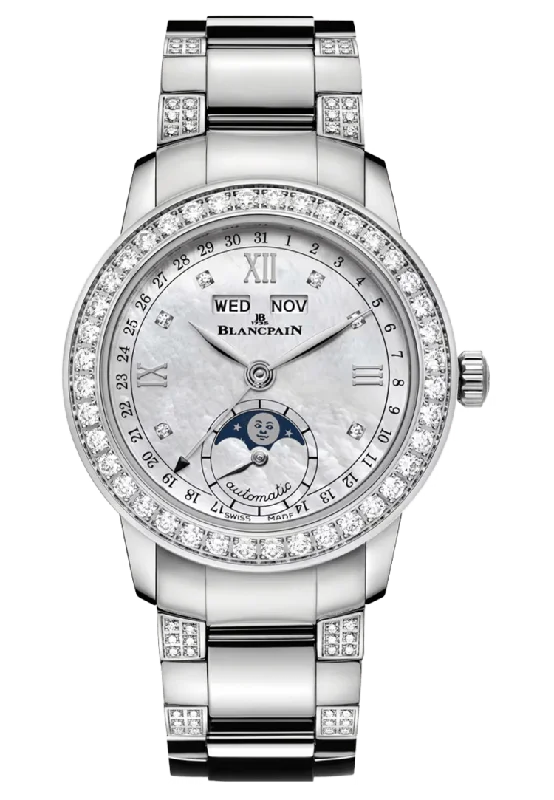 Blancpain Ladybird Quantieme Complet Mother of Pearl Steel Diamond Ladies Watch - 2360 4691A 87B