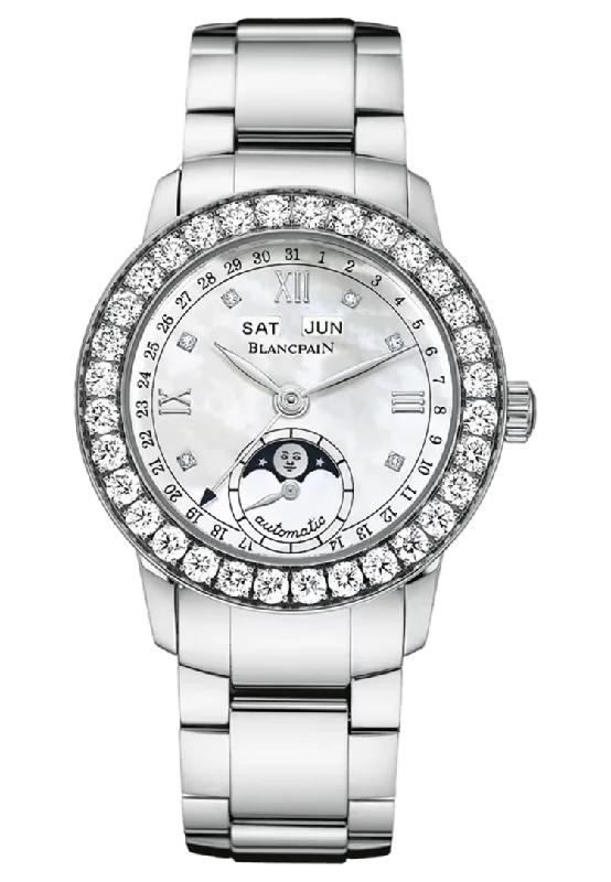 Blancpain Ladybird Quantieme Complet Mother of Pearl White Gold Diamond Ladies Watch - 2360 1991A 75A