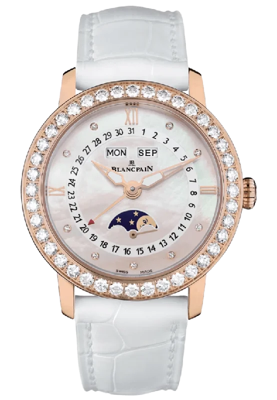 Blancpain Ladybird Quantieme Complet Red Gold Diamond White Alligator Ladies Watch - 3663 2954 55B