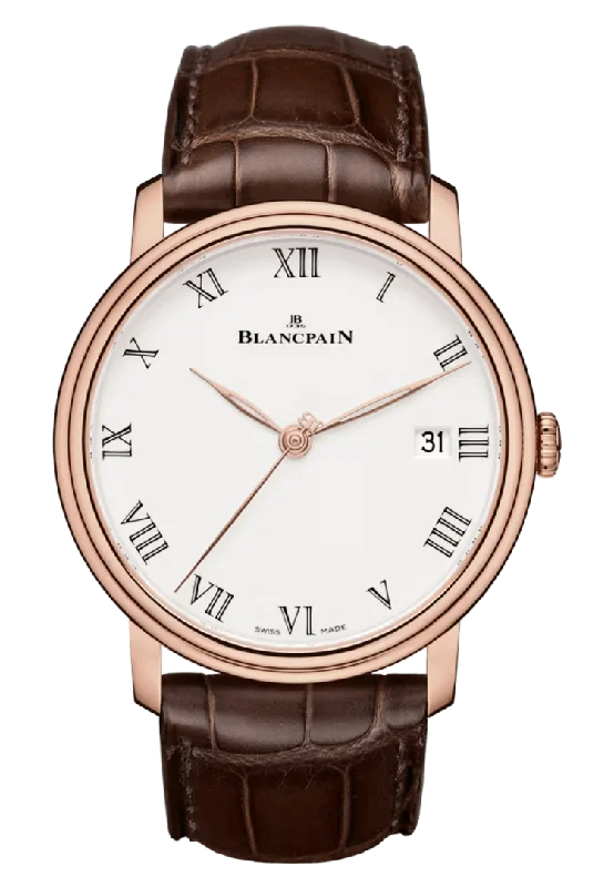 Blancpain Villeret 8 Jours Opaline Red Gold Alligator Men's Watch - 6630 3631 55B