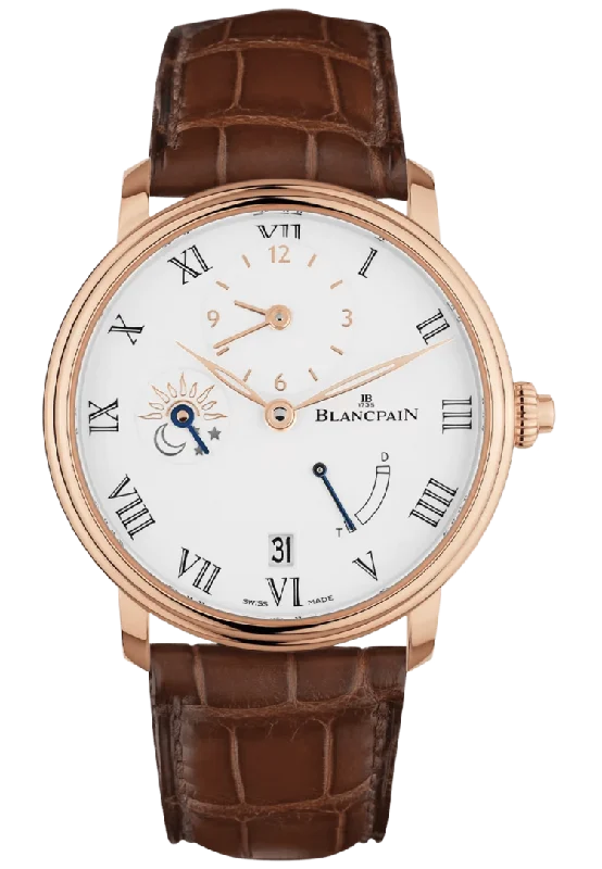 Blancpain Villeret Demi-Fuseau Horaire 8 Jours Red Gold Alligator Men's Watch - 6661 3631 55B